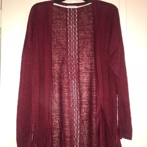Maroon cardigan with open back detail